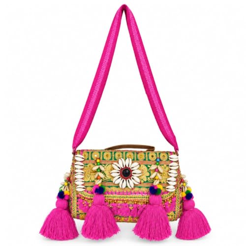 Image of MOMISY Handicraft Handmade Cotton Ethnic Rajasthani Embroidered Banjara Bags for Women Sling Clutch with Handle Purses for Ladies Girls
