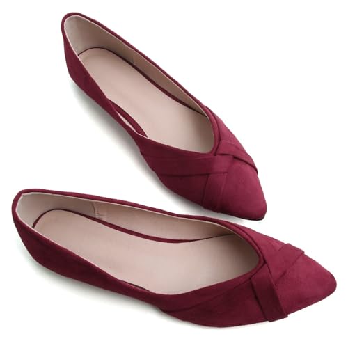 WENJIAZHIZHI Womens Pointed Toe Ballet Flats Comfortable Slip-On Loafers Memory Foam Casual Dress Shoes2