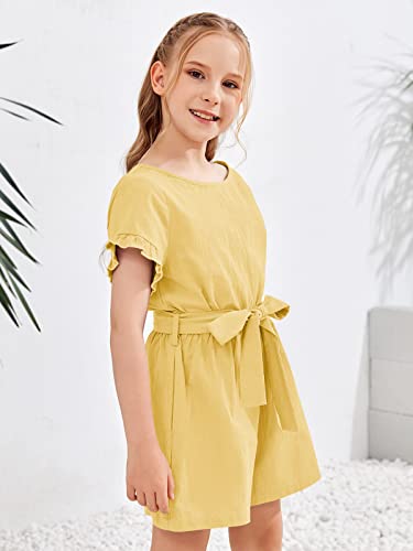 Kingdenergy Kids Girls Summer Rompers Crew Neck Ruffle Short Sleeve Keyhole Belted Shorts One Peice Jumpsuits #TOP6