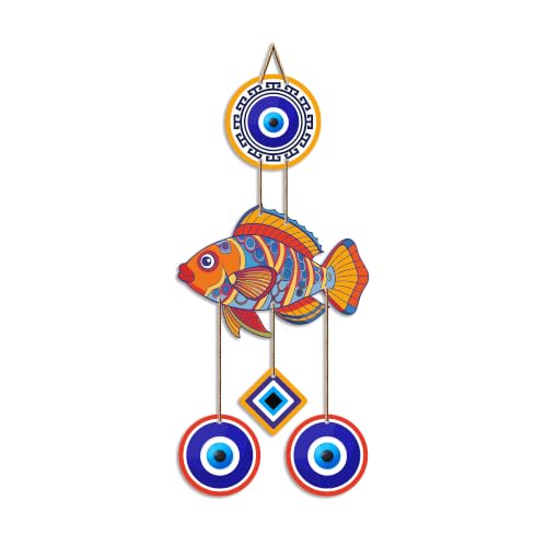 Image of Artvibes Fish Nazar Battu Wall Hanging for Home Entrance | Evil Eye MDF Decorative Wall Art | Vastu Inspired Decor for Living Room | Office | Hallway | Lucky Charm Housewarming Gift (WH 8537N)