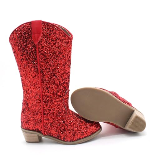 Girls Sequin Sparkly Cowboy Boots Kids 𝗥hinestone Glitter Low Heel Wedding Dress Booties Western Girls Boots Wedge Heel3