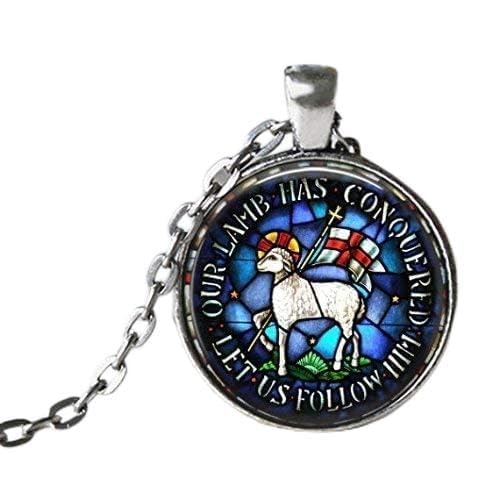 ZHSHQIN DGVFDJNGFM - Colgante con imagen de cordero de Dios con imagen de vitral, hermoso regalo de Pascua, 25, Vidrio de borosilicato