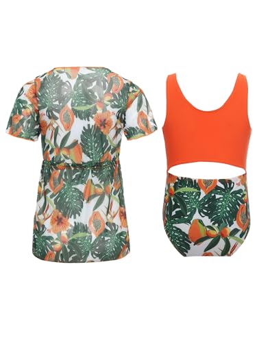 Girls Swim Cover Up Sets Sun Protective Bath Kimono with One Piece Bikini Bathing suits2