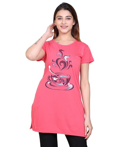Image of DG Divine GirL Women's Cotton Printed Long Regular Fit Round Neck Top /T-Shirt /Tshirts