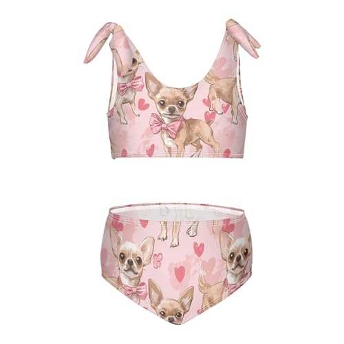 Wusikd Chihuahuas Girls Swimsuits Two Piece Pink Heart Swimwear Bikini Set for for Girls Size 3T