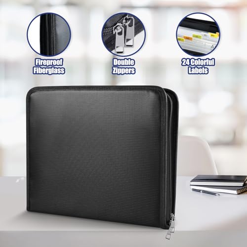 Feuerfeste Dokumententasche A4 mit 13 Fächern & Reißverschluss, Wasserfest Fächermappe A4, Silikonglas Material, für Büro, Schule, Zuhause – Dokumentenmappe mit mehreren, für Männer, Frauen