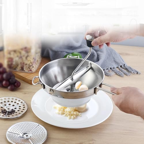Generisch Manuelle Lebensmittelmühle, Edelstahl-Lebensmittelmühle mit 3 Mahlscheiben, Kartoffelstampfer, Pressmühle für Tomatensauce, Apfelmus, Püree, Kartoffelpüree, Marmelade