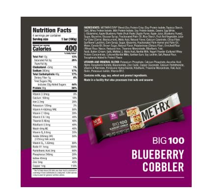 Mat-rx Big 100 Colossal Protein Bars, Blueberry Cobbler, Meal Replacement Bars 14.10 oz