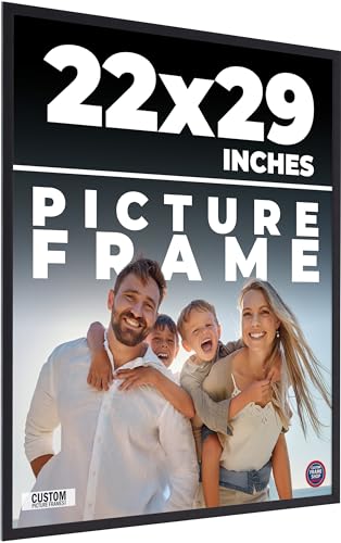 22x29 Frame Black Real Wood Picture Frame Width 0.75 Inches | Interior Frame Depth 0.5 Inches | Noir Classique Mid Century Photo Frame Complete with UV Acrylic, Foam Board Backing & Hanging Hardware