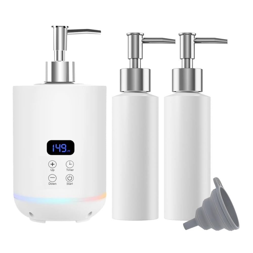 Massageöl-Wärmer mit zwei Ölflaschenverteilern für Spa Flaschen Spender und Lotion Wärmer LED Anzeige Gel Flaschenwärmer Heizung für Salon Flaschenwärmer (Weiß)