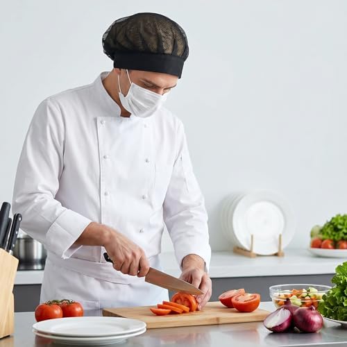 Matwsec 4 Pack Chef Hat Mesh Cooking Caps, Adjustable Food Service Hair Nets for Women Men, Reusable Washable Kitchen Chef Cap with Adjustable Closure, Breathable Hair Net Beanie (Black) - 4