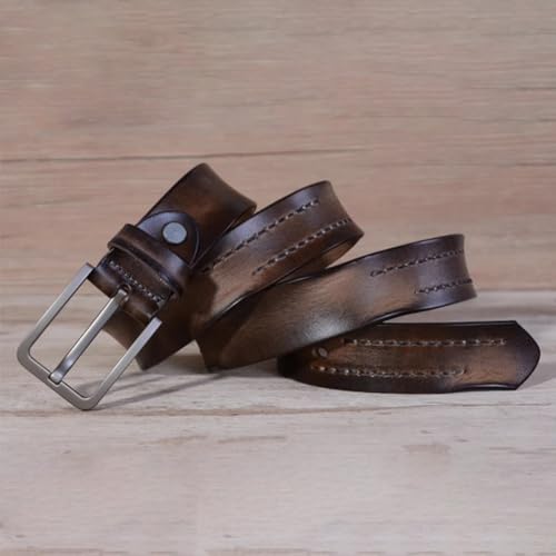 Genuine Leather Belt for Men, Italian Cow Leather Belt Men for Dress Casual Golf Jeans Belt,Gray,130CM/51.2''2