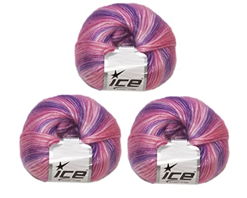 Image of Ice Yarns Picasso Pink and Lilac Shades (3-Piece Pack) Fuzzy with Subtle Sheen Yarn 44% Acrylic, 56% Polyester (3x1.76 Oz),(3x125 yds)