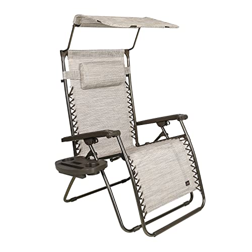 Bliss Hammocks Gfc-452Wsr Wide Xl Zero Gravity W/Canopy, Pillow, & Drink Tray Folding Outdoor Lawn, Deck, Patio Adjustable Lounge Chair, 360 Lbs. Capacity, Weather And Rust Resistant, 30-Inch, Sand #TOP1