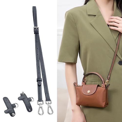 Image of Leather Purse Straps for Longchamp Conversion Kit, Adjustable Shoulder Strap Bag Transformation Set for Longchamp Bag Mini Pouch Handbags(Gray)