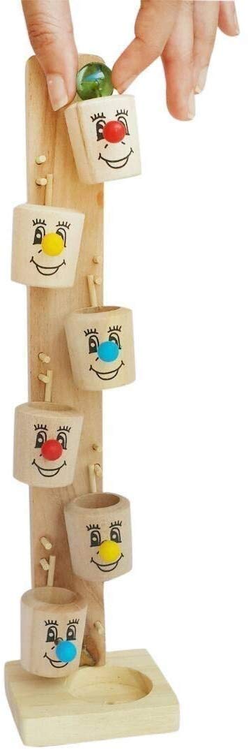 FS Traders Beautiful Wooden Marble Slider Tree Ball Run Track with 6 Tilting Buckets Toy Family Fun Game
