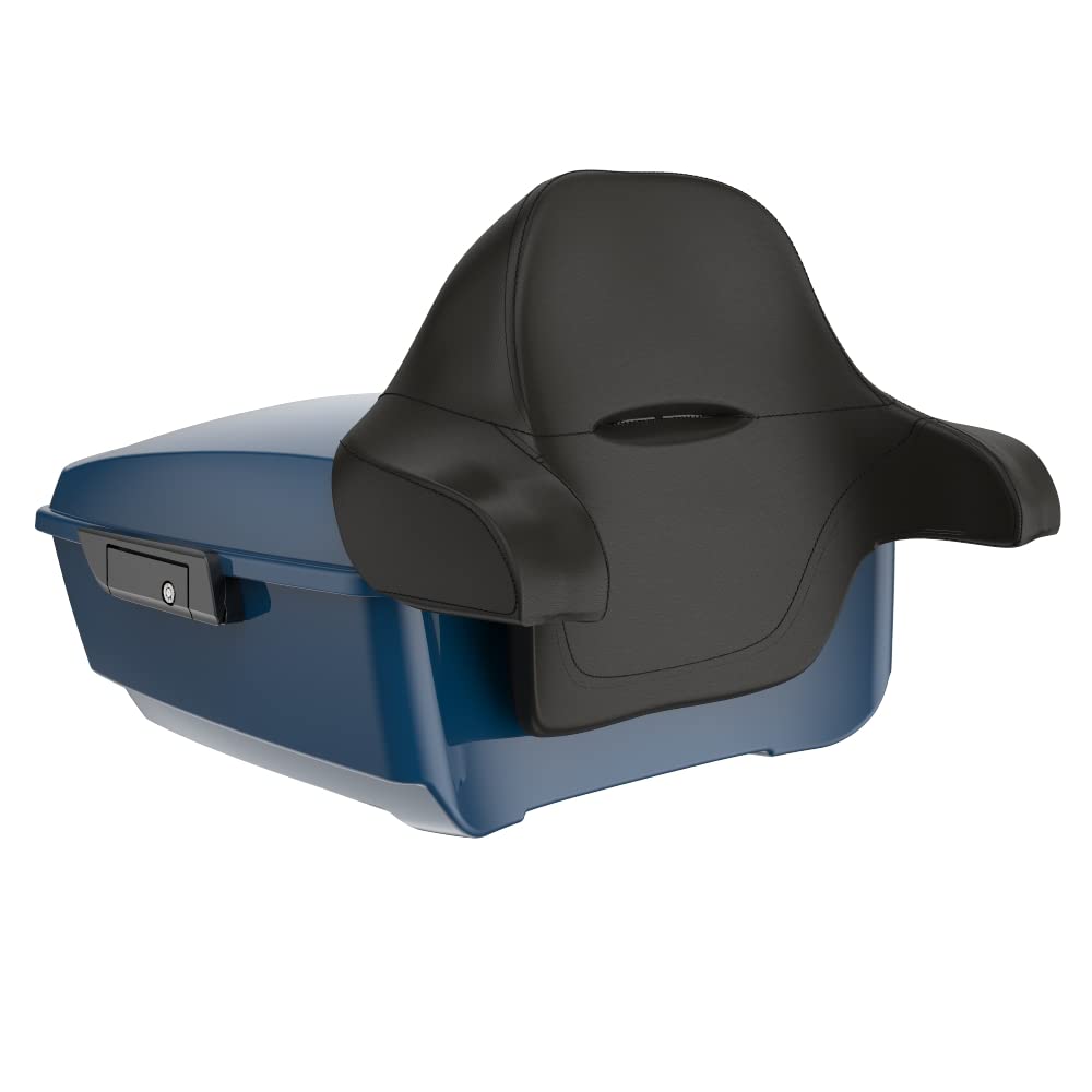 Motorcycle King Tour Trunk Pack with Backrest Pad Fit for 2014+ Harley Touring Street Glide - Reef Blue