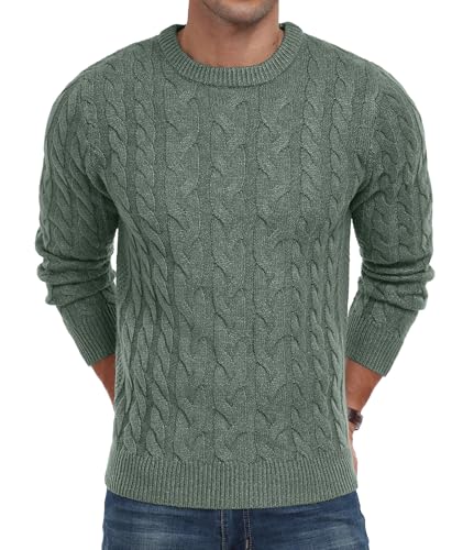 Askdeer Men's Crewneck Pullover Sweater Chunky Cable Knit Sweater Classic Casual Sweaters with Ribbing Edge3