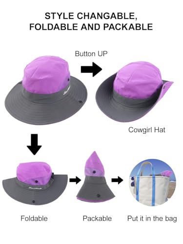 Kids Summer Sun Hat with Ponytail Hole Girls UV Protection Wide Brim Beach Cap with Sunglasses and Hat Clip Age 5-12 6