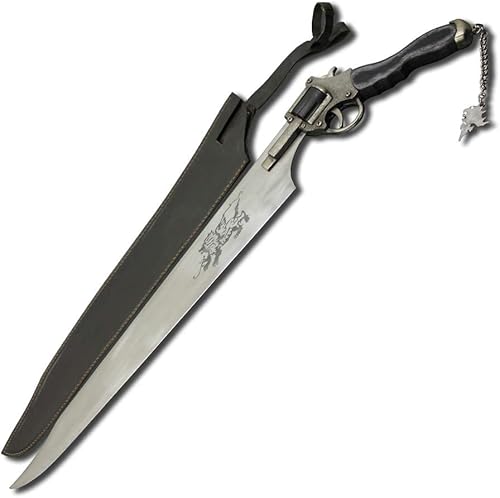 Espada funcional de réplica de revólver para cosplay, construcción de acero inoxidable, funda de cuero, espada de anime con un revólver funcional