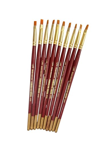 Image of polo Synthetic Hair Flat Brushes 1 | Pack of 10 | Premium Fine Edge Paintbrush Set for Acrylic, Wate