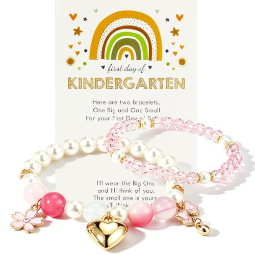 Image of First Day of Kindergarten Bracelets,First Day of School Bracelets for Mom and Daughter,Back to School Bracelet Pre-K Matching Heart Wish Adjustable Bracelet