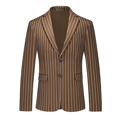 MOGU Men’s Striped Sport Coat – Slim Fit Pinstripe Blazer Suit Jacket for Men, Business Casual Dress Coat Size L Single Breasted Brown