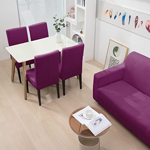 Image of HOKIPO 200 GSM Premium Velvet Sofa Cover 1 Seater Fully Covered, Purple (AR-4736-PR)