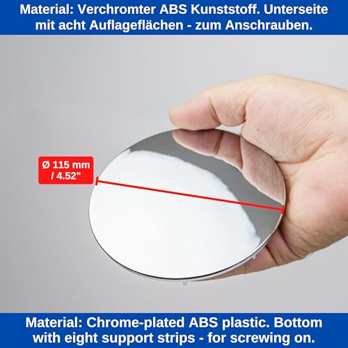 Abdeckhaube für Duschabfluss, Ø 115 mm, passend für viele Abflussgarnituren in Dusche, Badewanne, mit M4x18 und M4x25 Schraube, Duschablauf Deckel, Abdeckung Dusche Ablauf, verchromtes ABS Haube