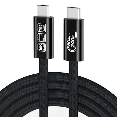 Image of [80Gbps Data Sync] Compatible with Thunderbolt 5 Cable 10 ft Support 240W Charging and 16K / Dual 8K displays for MacBook, Mac mini, Thunderbolt 4 /3 Monitor, Not Support Docking Stations and Hub