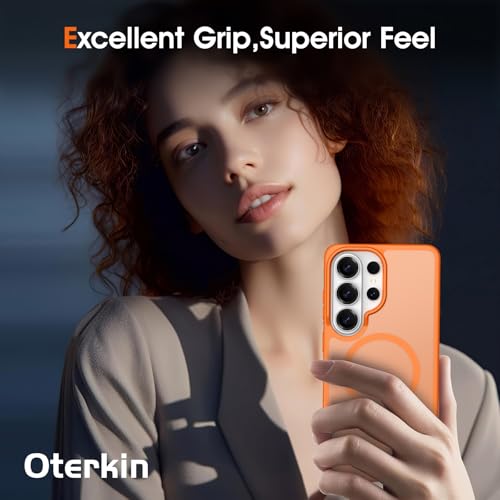 Image of Oterkin Magnetic for Samsung Galaxy S26 Ultra Case Matte, S26 Ultra Phone Case Compatible with MagSafe Frosted Translucent Shockproof Anti-Scratch Slim Fit Case Military Grade Protection (Orange)