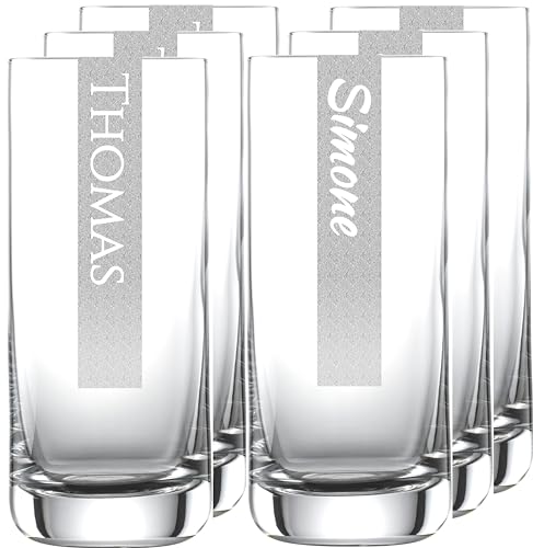 Longdrinkglas mit Gravur 6 Stück | 390ml Schott Glas mit Namen | LogoGlas | Spülmaschinenfest | Longdrinkgläser & Individuelle Lasergravur