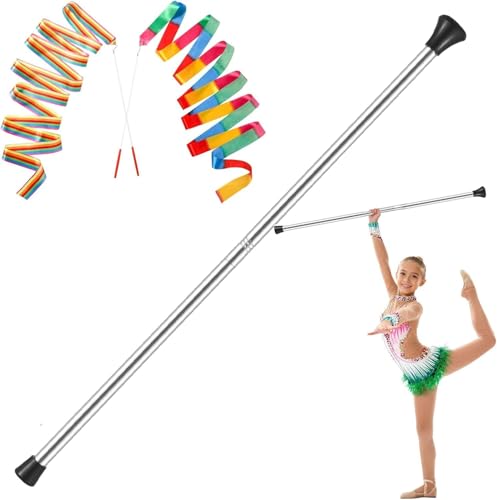 ISIVOVE Kids Baton Baton Twirling for Kids 28 inches Stainless Steel Material - Includes 1 Gymnastics Wand & 2 Dance Ribbons Easy to Use for 3-15 Years Old Dance Beginners (Black)