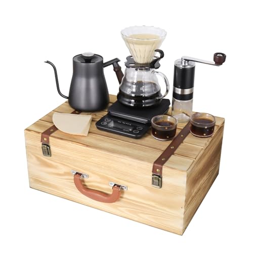 SOTECH Conjunto de cafeteira manual com 2 x&iacute;caras, gotejador de caf&eacute; com mala de madeira, chaleira...