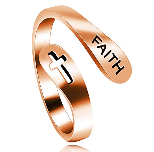 Uloveido Y531 - Anillo ajustable de plata de ley 925 con cruz de fe para mujeres y hombres, anillo abierto de dedo cristiano, joyería de religión
