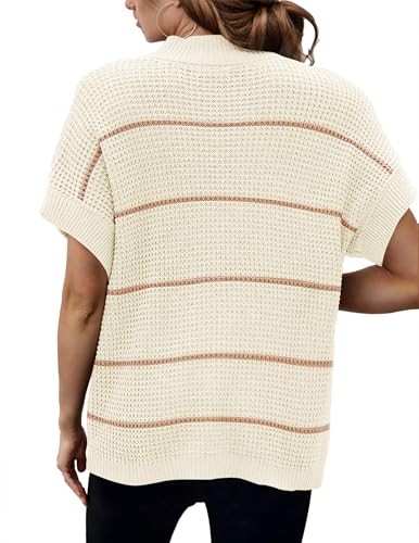 Image of Women 2026 Sweater Vest Mock Neck Batwing Short Sleeve Oversized Ribbed Knit Tops Fall Pullover Sweater S-XXL