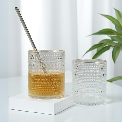 Image of Kookee Jupiter Vintage Hobnail Bubble Glass Double Old Fashioned Tumbler | Whiskey Glass Set | Cocktail Drinking Glasses | Textured Barware | Set of 6 | 300ml (12118)