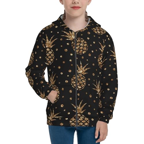 Gold Glitter Pineapples Kid Hoodies Boys Zip Up Sweatshirts Girls Pullover with Pocket3