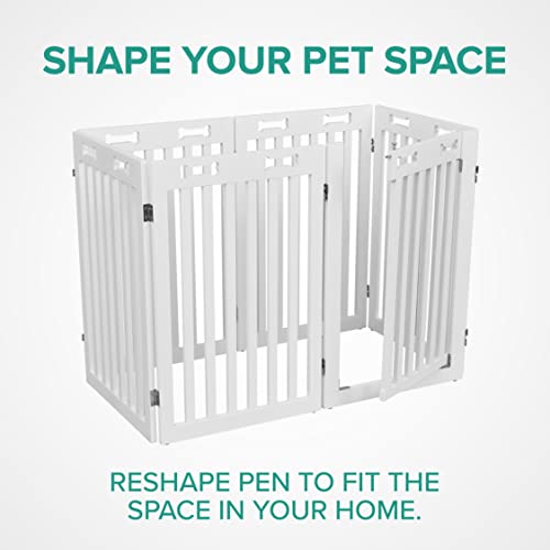 Arf Pets Freestanding Dog Gate With Door, 6 Panel 360° Configurable Wooden Fence, 120" Wide, 31.5" Tall, Foldable, Four Support Feet Included, For The House - Indoor Use #TOP7