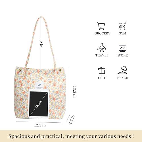 Image of TOPASION Cute Corduroy Tote Bag Canvas Shoulder Handbags for Women Travel Shopping