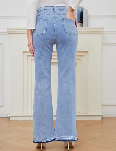 Image of PACBREEZE Women's Maternity Flare Jeans Mid-Rise Stretchy Bell Bootcut Jeans Denim Pregnancy Pants, S-XXL