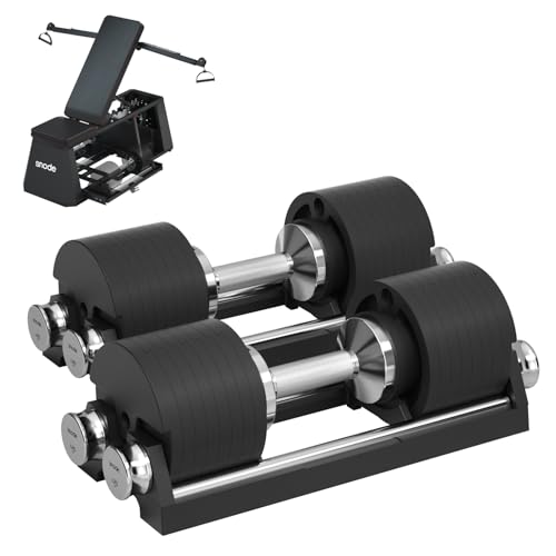 Image of SNODE AD80 Adjustable Dumbbell Set 80LBS (Pair) with 10lb additional plates and Upgrade Weight Bench, Strength Traning Bench for Home GYM, Store The dumbbell