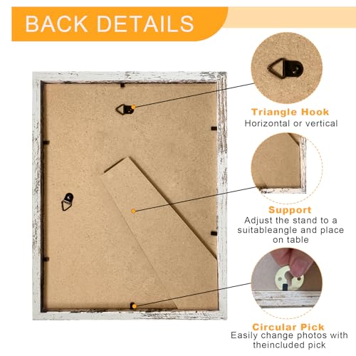 Image of BESCRCL 8x10 Picture Frame Wall or Tabletop, Engineered Wood Photo Frames for 8 x 10 Pictures, Distressed White, 1 Pack