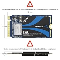 SABRENT 2242 M.2 NVMe SSD 512GB, Interne SSD 1700 MB/s Lesen, 42 mm PCIe 3.0 X4, Internes Solid State Drive, High Performance kompatibel mit Allen PCs, NUCs und Laptops (SB-1342-512) – Ansicht 2
