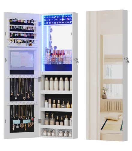 Image of Vlsrka LED Mirror Jewelry Cabinet, Over Door /Wall Mounted Jewelry Organizer