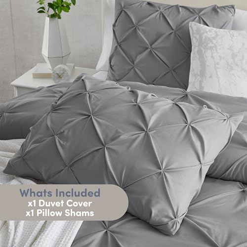 Image of Nestl Twin Duvet Cover Set Grey - Soft Double Brushed Duvet Set with Button Closure & Corner Ties, 2 Piece Luxurious Pinch Pleated Duvet Cover Set 68x90 Inches with 1 Pillow Sham