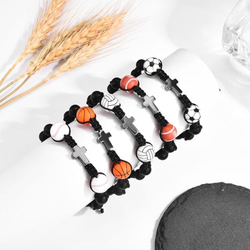 Leyung Football Baseball Basketball Soccer Volleyball Cross Bracelet, Gifts for Teens Boys Girls on Easter Christmas Birthday Graduation Valentines Day4