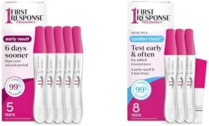 Bundle of First Response Early Result Pregnancy Test, 5 Count Pack of 1 + FIRST RESPONSE Comfort Check Pregnancy Test, 8 Count, Pink & White