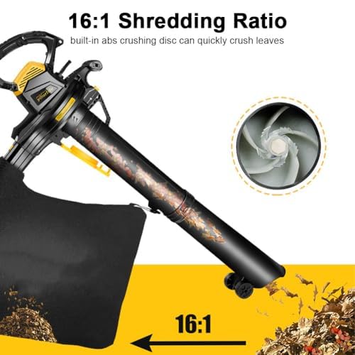 Soplador y aspirador eléctrico de hojas para jardín, aspiradora y trituradora de sopladores de jardín de 3800 W con bolsa recolectora de hojas de 40 l, aspiradora de hojas para jardín, relación