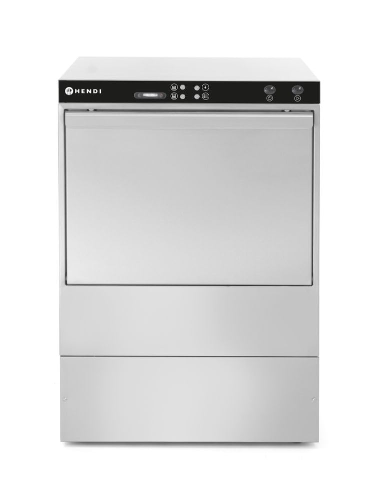 HENDI Lavavajillas industrial, para cestas 50x50cm, con control electromecánico, máquina lavaplatos lavavasos lavacopas, 400V, 6600W, 570x600x(H)830mm, acero inoxidable